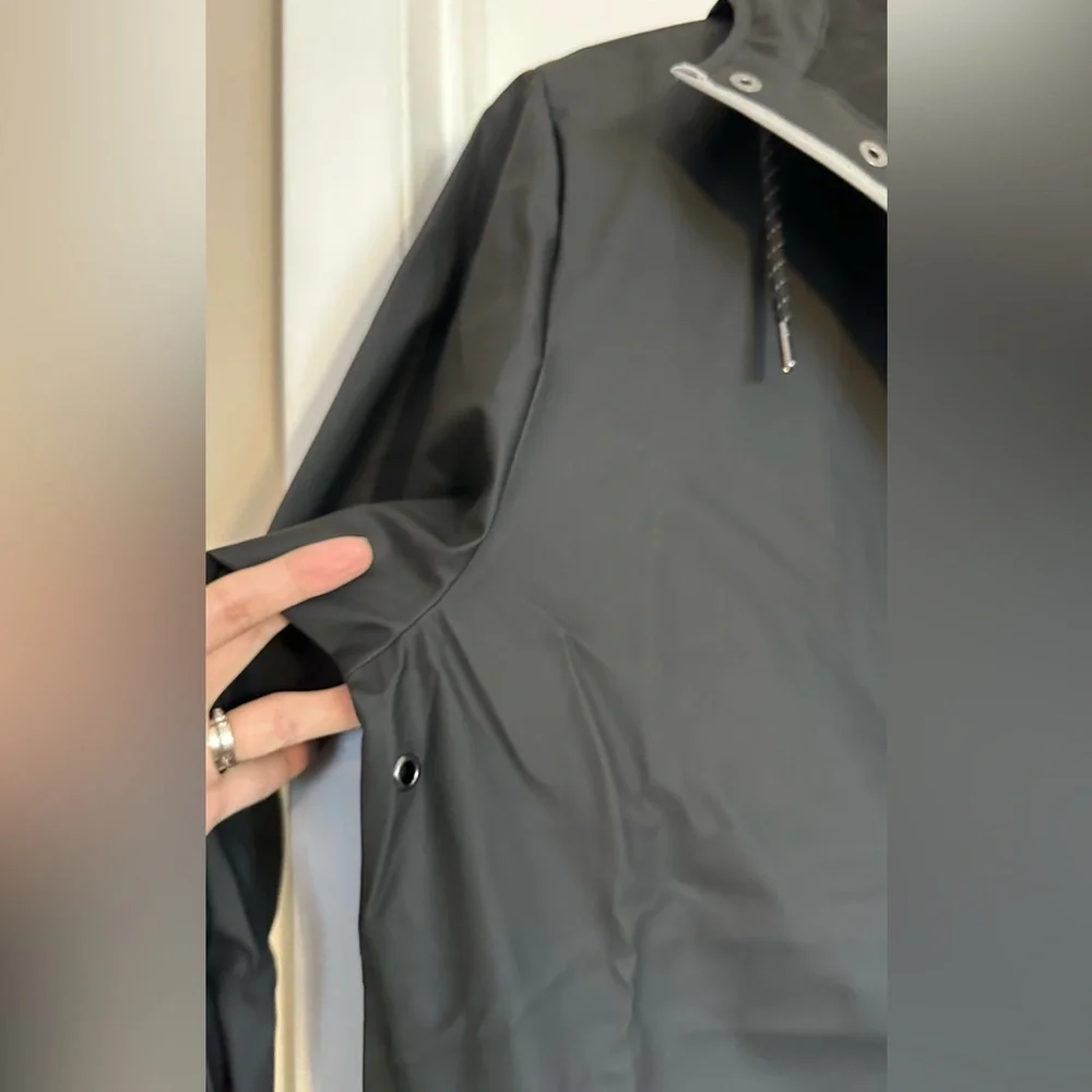 NWT RAINS Unisex Long Black Reflective Rain Jacket XS - Picture 11 of 16